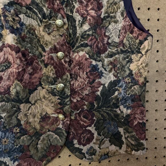 Liz Claiborne Vest Brocade Size 6 Retro Floral Dark Academia Preppy Goth Cottage - Picture 2 of 5